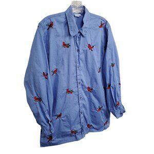 Casey Coleman L Shirt Embroidered Cardinal Bird Long Sleeve 100% Cotton Casual